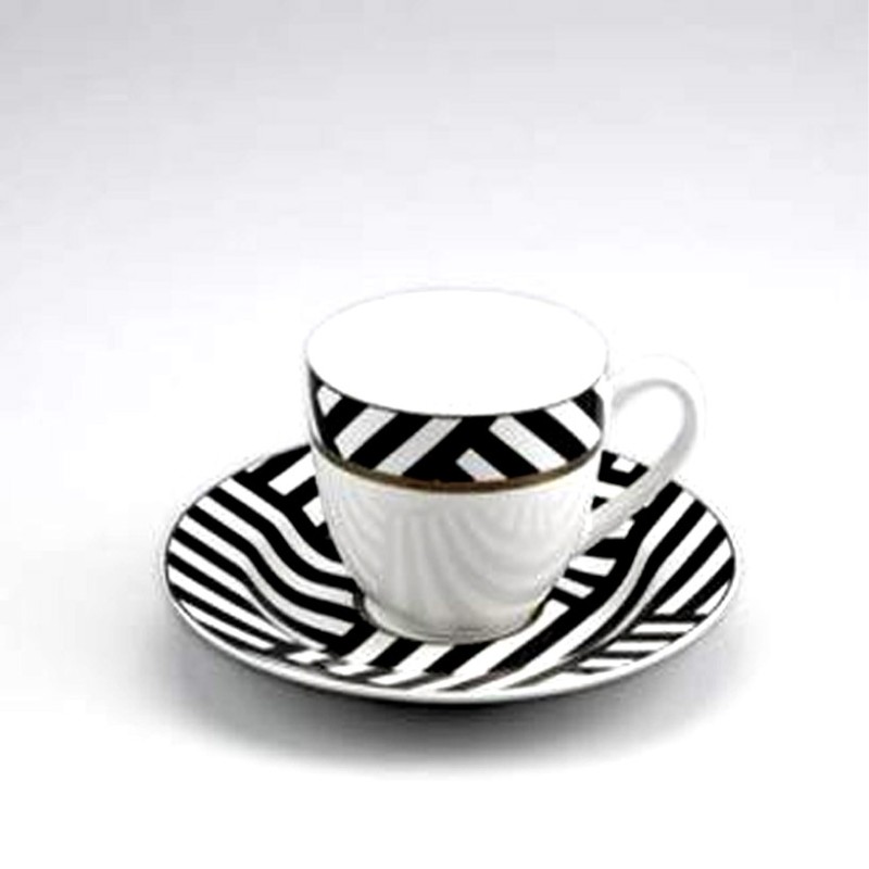 Juego de té rayas negras y blanco