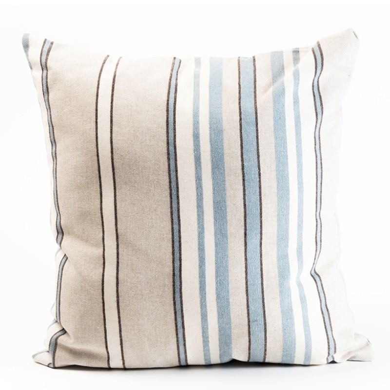 Cojín natural rayas azul y beige