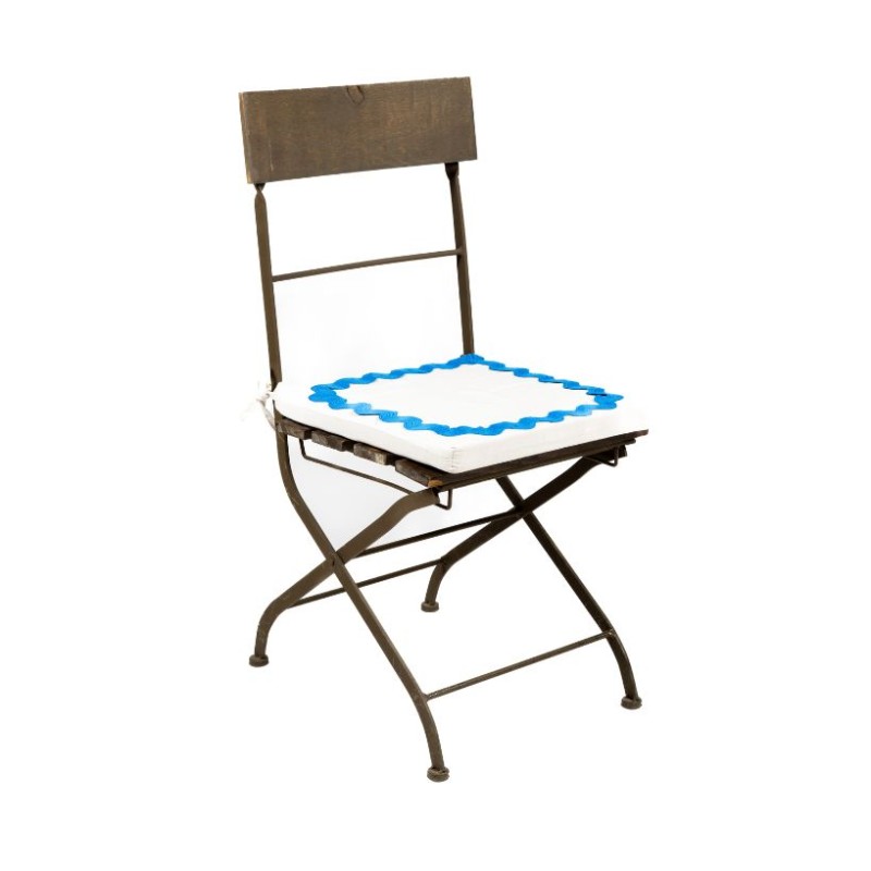 Cojín  grande silla Bambu con ondulina azul