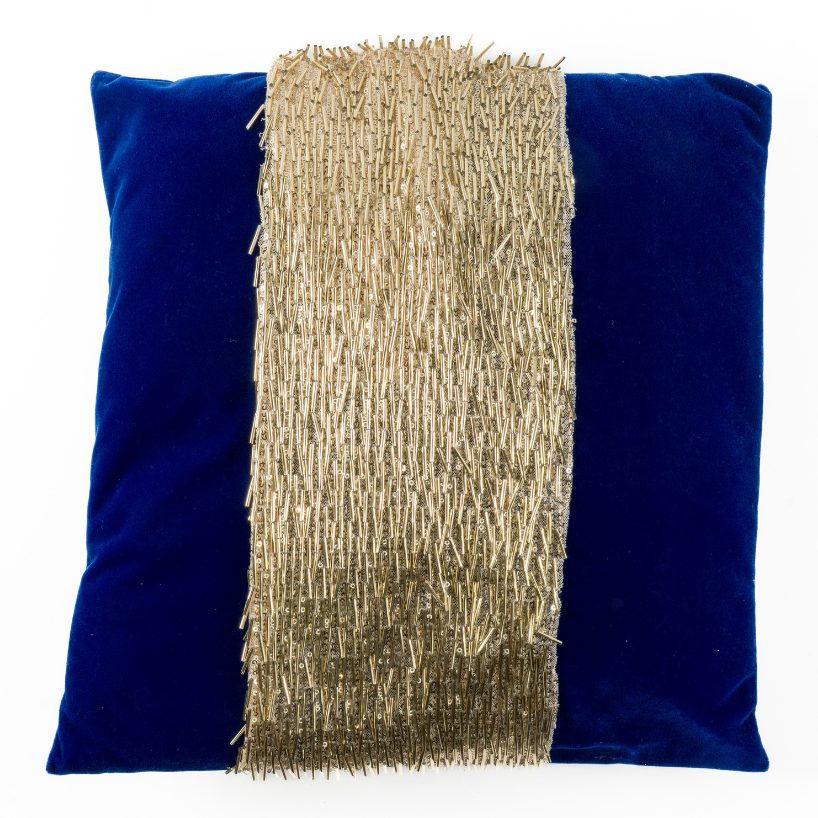 Cojin  terciopelo azul pedreria