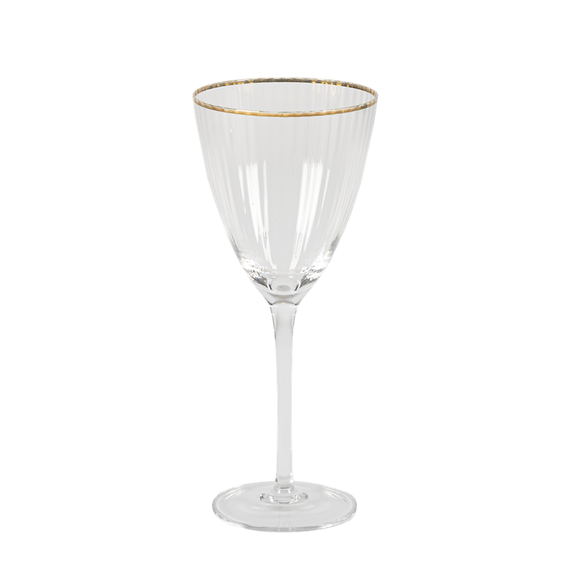 Copa de vino blanco rayada con filo dorado