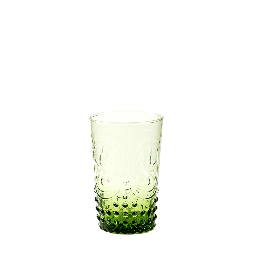Vaso de agua verde brocado