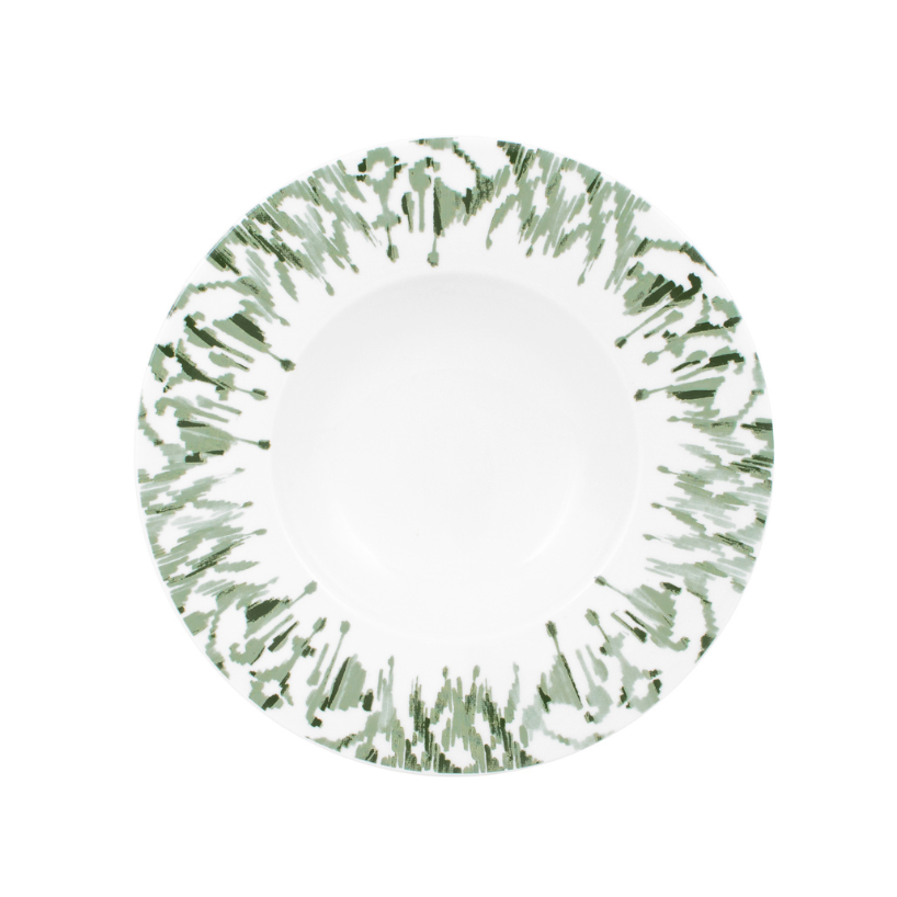 Plato hondo Ikat verde