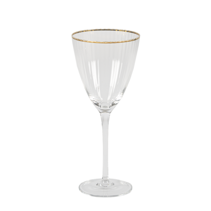 Copa de vino blanco rayada con filo dorado