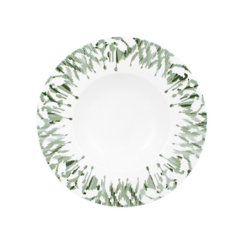 Plato hondo Ikat verde